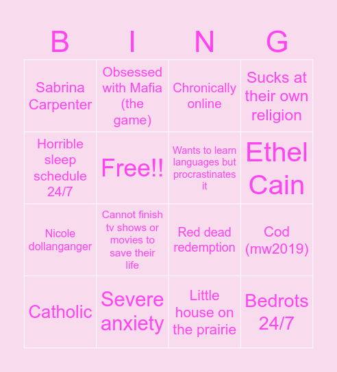 Kay's bingo card! Bingo Card