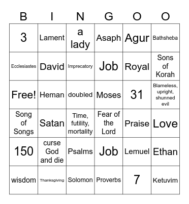 Job, Psalms, Proverbs, Ecclesiastes, Song of Songs Bingo Card