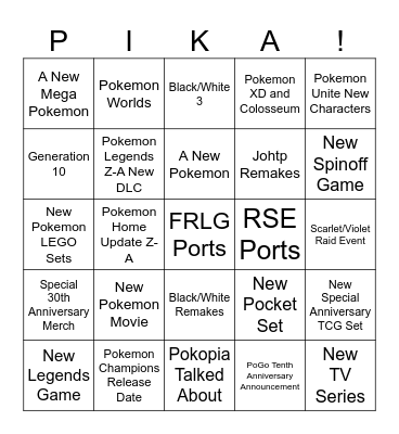 Pokemon Day Presents Bingo Card