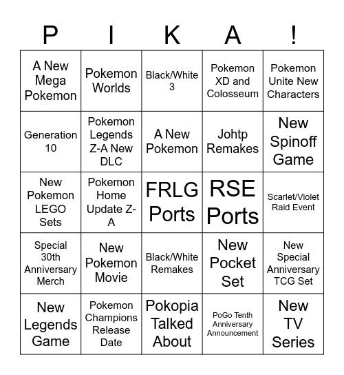 Pokemon Day Presents Bingo Card