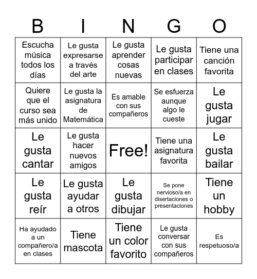 1ro Medio Alerce Bingo Card