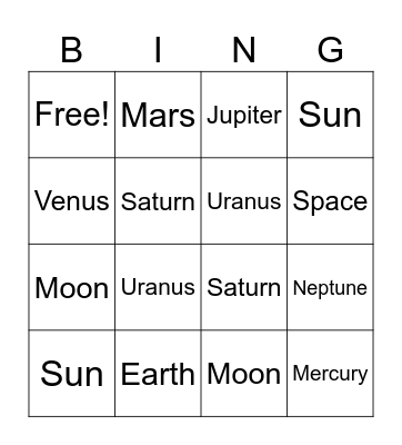 Space Bingo Card