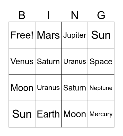 Space Bingo Card