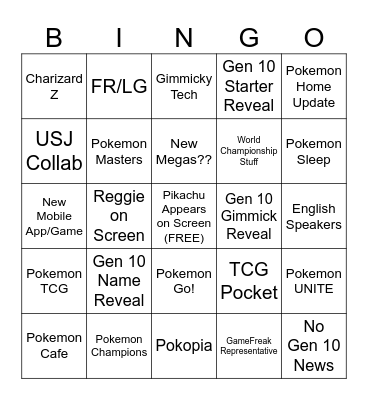 Pokemon Direct Bingo Card