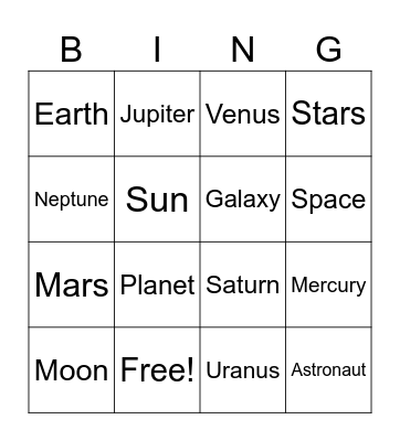 SPACE! Bingo Card