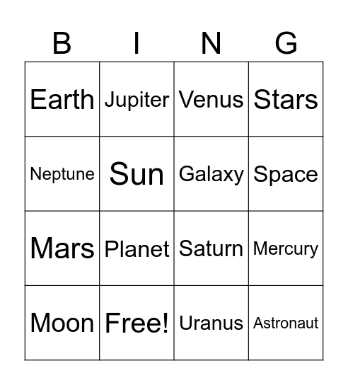 SPACE! Bingo Card