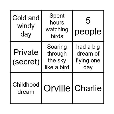 The Wright Brothers Bingo Card
