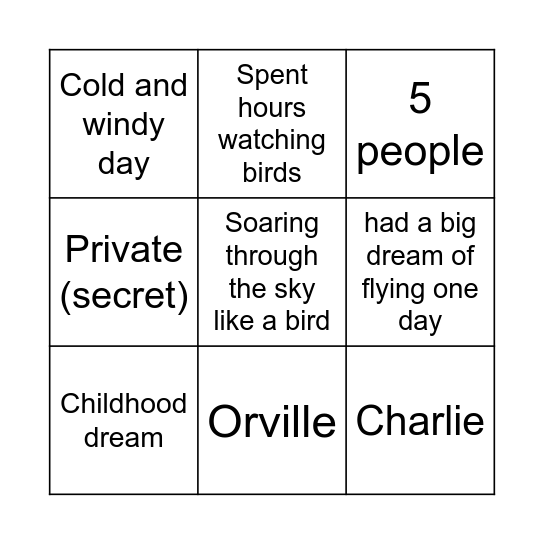 The Wright Brothers Bingo Card