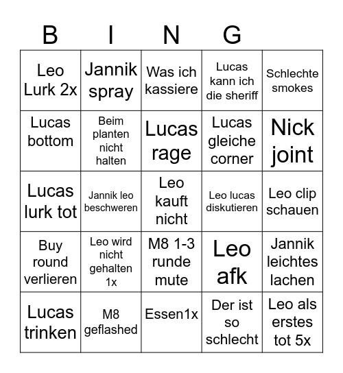 Deutsch Wörter Bingo Card