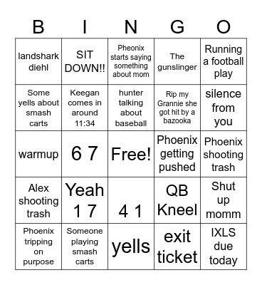 English Bingo Card