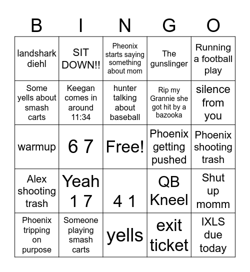 English Bingo Card