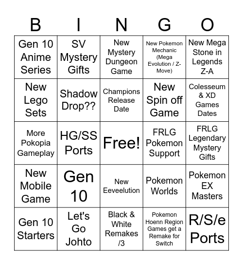 Pokemon Presents 2026 Bingo Card