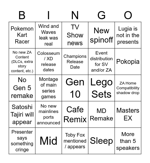 Pokemon Day 2026 Bingo Card