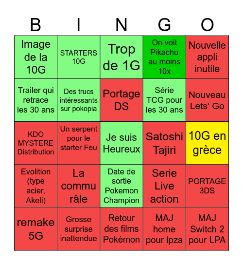 Pokémon direct 27/02 Bingo Card