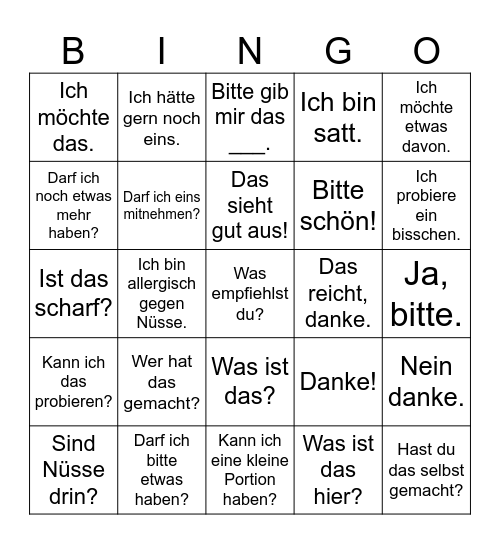 Wir essen zusammen! Bingo Card