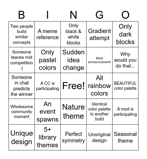 CR Build tournament Bingo Card