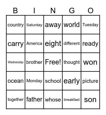 Module 3 Trick Words Bingo Card