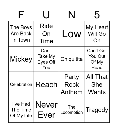 MUSIC BINGO GAME 5 Bingo Card
