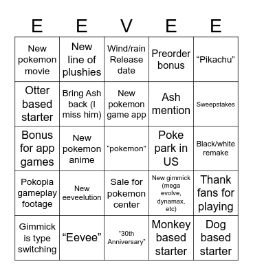 Poke Direct 30th anniversary Bingo Card