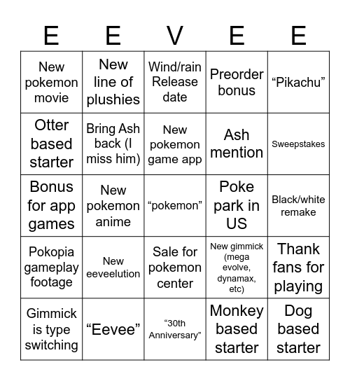 Poke Direct 30th anniversary Bingo Card