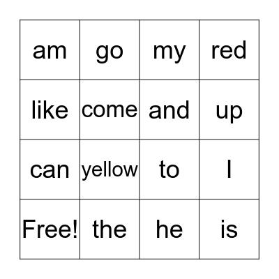 Sight Words Bingo Card