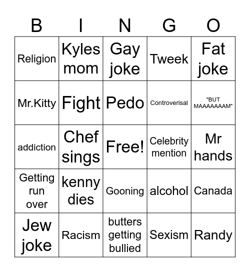South park Bingo Card