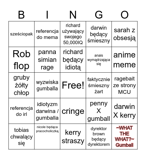 gumballowe bingo Card