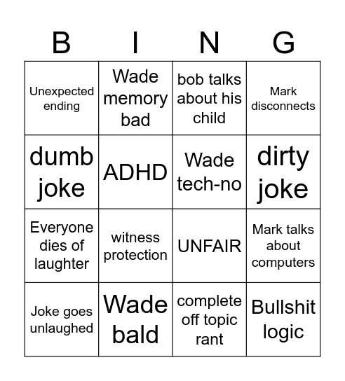 Distractable Bingo Card