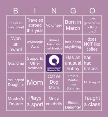 Women's Day Bingo Card