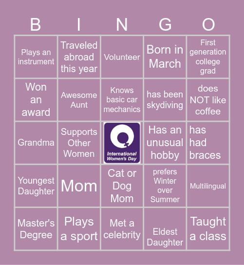 Women's Day Bingo Card
