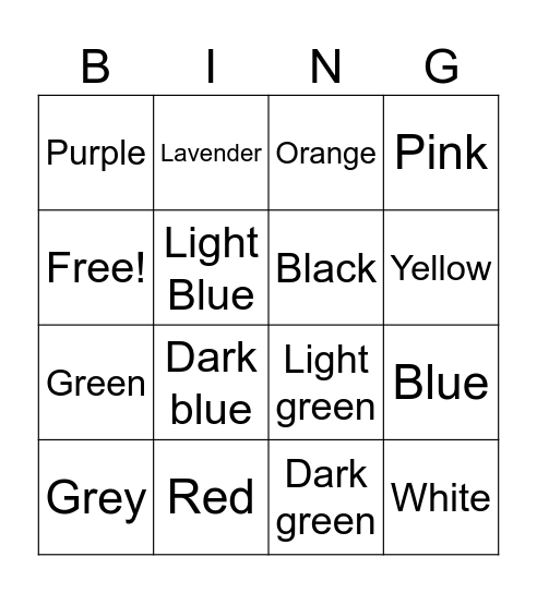 Color Bingo Card