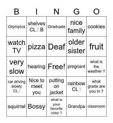 ASL Bingo Card