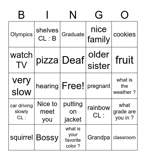 ASL Bingo Card