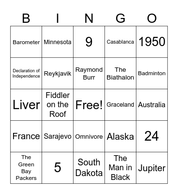 General Knowledge 3 Bingo Card