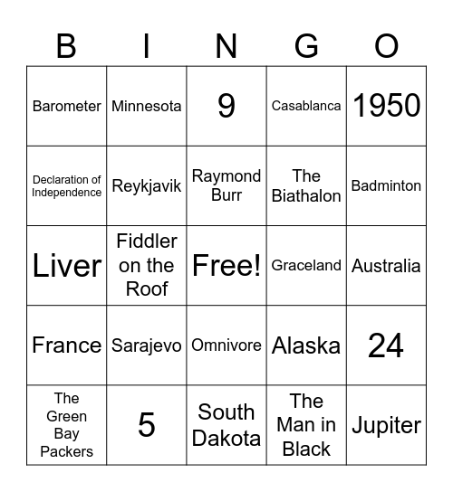 General Knowledge 3 Bingo Card