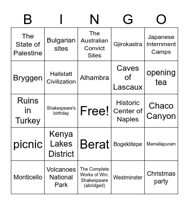 Fredonia Shakespeare Club 2025-2026 Bingo Card
