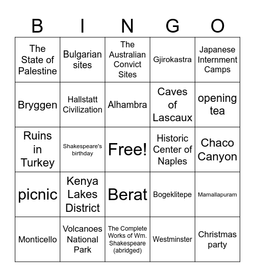 Fredonia Shakespeare Club 2025-2026 Bingo Card
