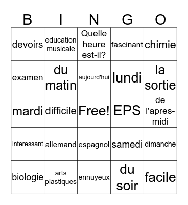 Fr. 1, Ch. 4, Voc. 1 Bingo Card