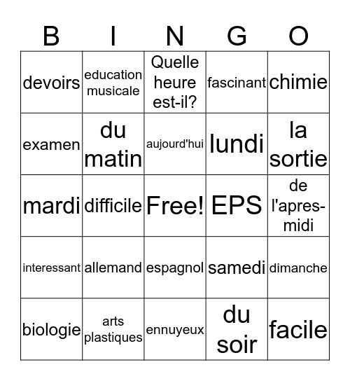 Fr. 1, Ch. 4, Voc. 1 Bingo Card