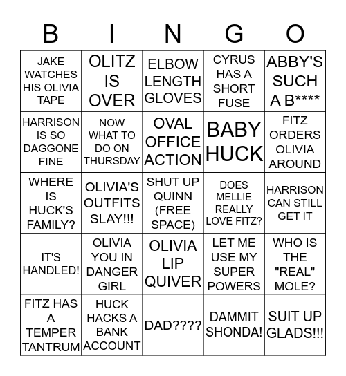 S.C.A.N.D.A.L. Bingo Card