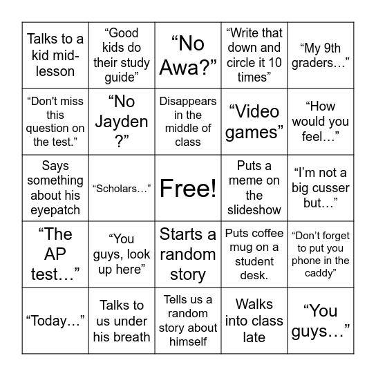 Vande Bingo Card