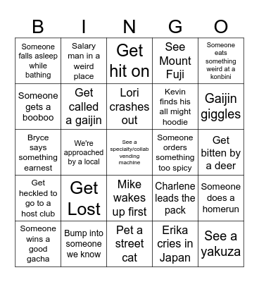 Japan Trip 2026 Bingo Card