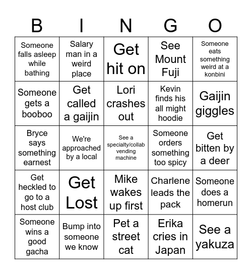 Japan Trip 2026 Bingo Card