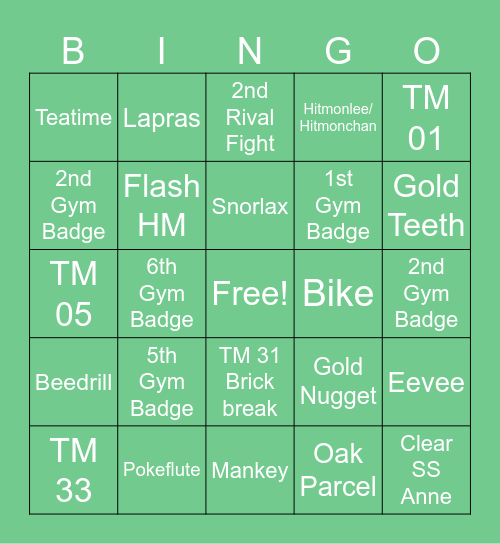 Leaf Green Bingo Card