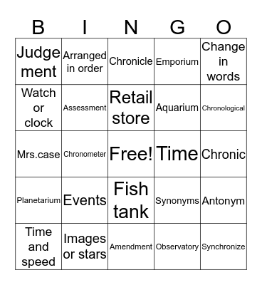 English bingo Card