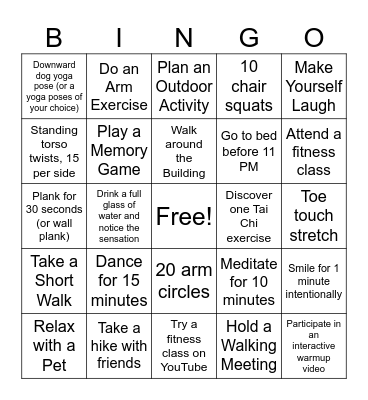 Fitness Bingo Card