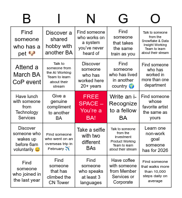 BA CoP March Bingo Card