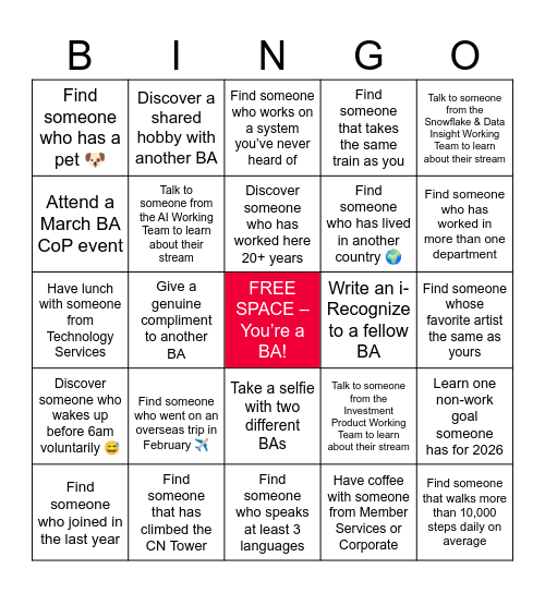 BA CoP March Bingo Card
