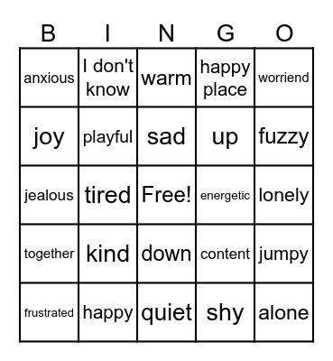 feelings bingo Card