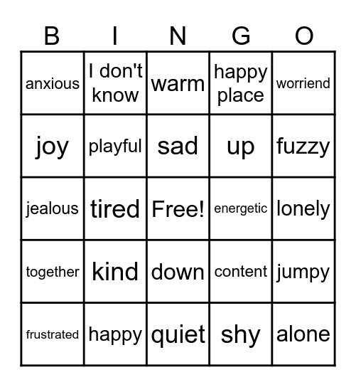feelings bingo Card